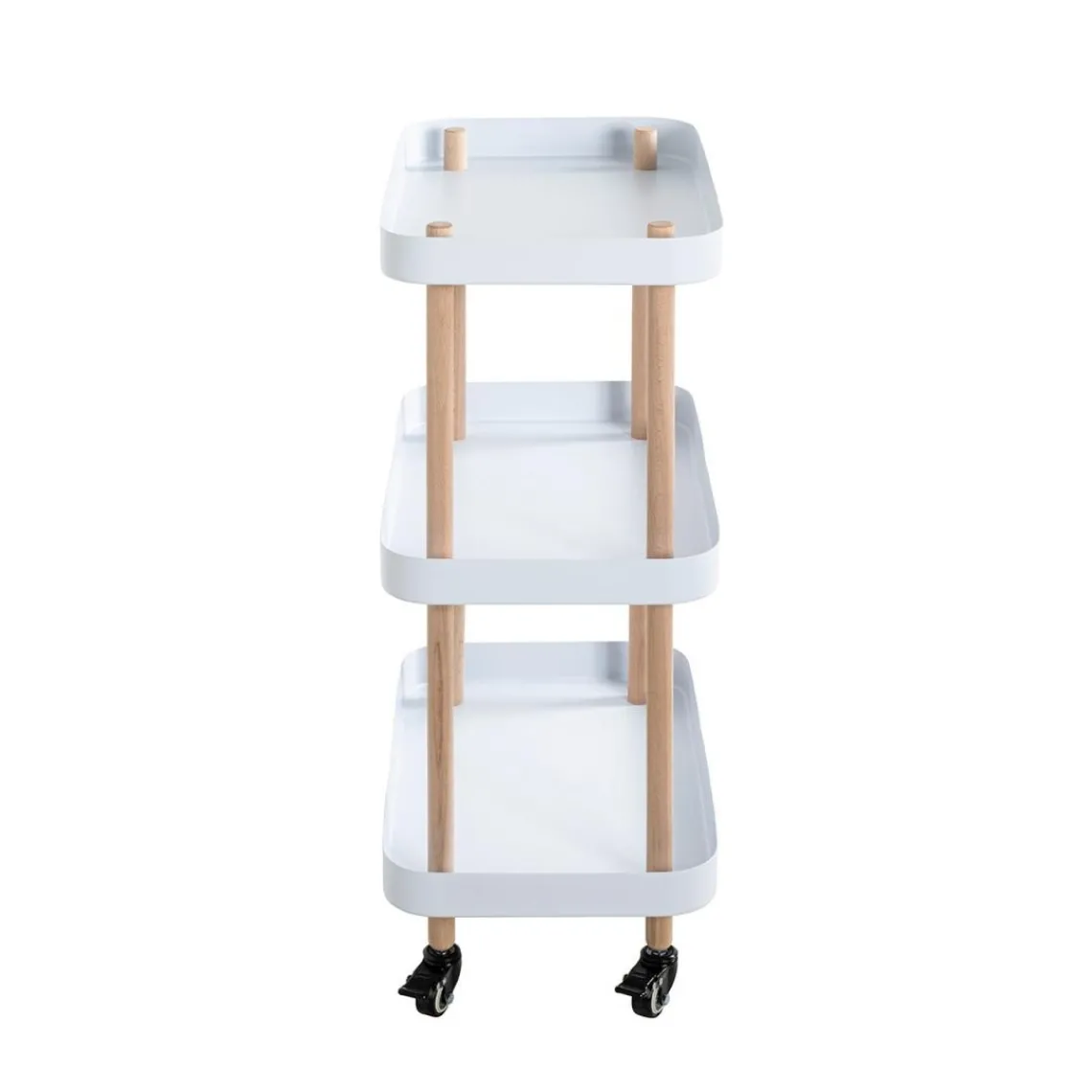 3S. x Home Desserte trois niveaux en bois avec étagères en métal laqué blanc