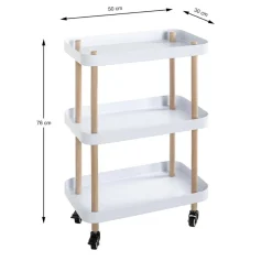 3S. x Home Desserte trois niveaux en bois avec étagères en métal laqué blanc