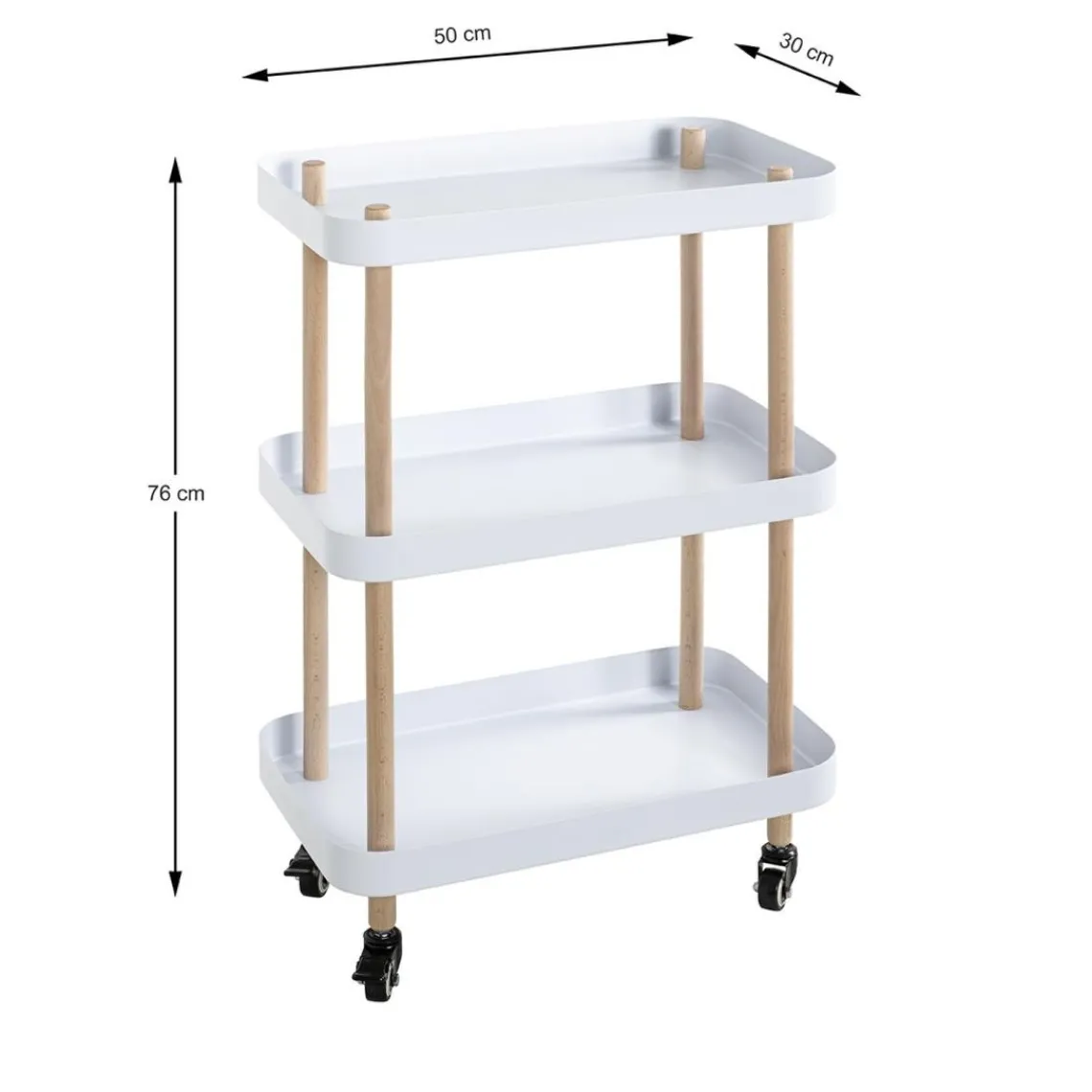 3S. x Home Desserte trois niveaux en bois avec étagères en métal laqué blanc