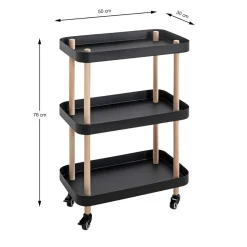 3S. x Home Desserte trois niveaux en bois avec étagères métal laqué noir New