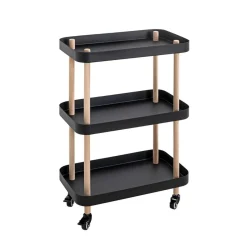 3S. x Home Desserte trois niveaux en bois avec étagères métal laqué noir New