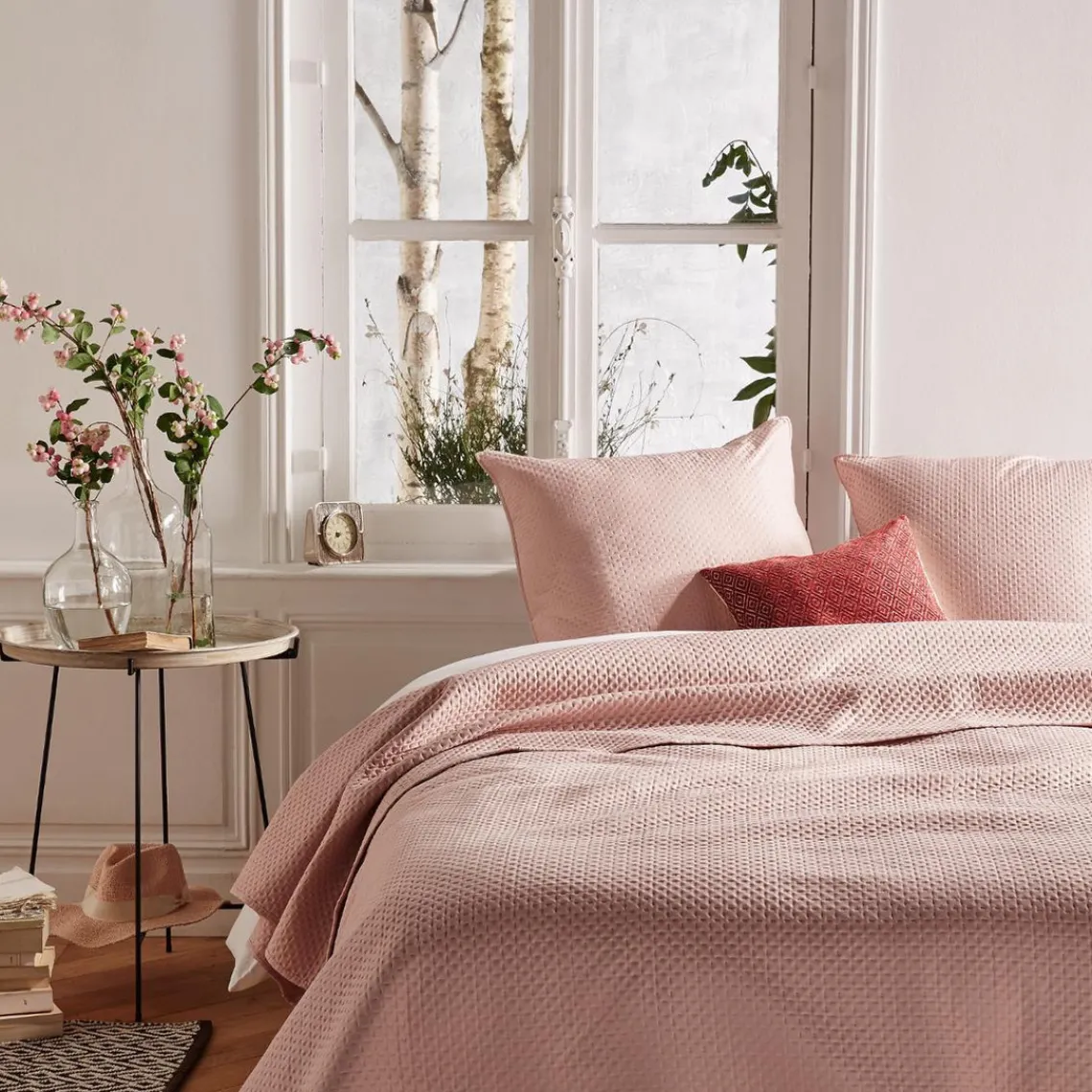 3S. x Home Dessus de lit Dolce 260x240cm - Rose Rose poudre Discount