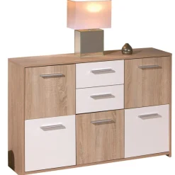 3S. x Home Enfilade de 7 rangements en bois 115 x 30 CM Blanche et Naturelle ELVEZIA Sale