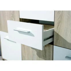 3S. x Home Enfilade de 7 rangements en bois 115 x 30 CM Blanche et Naturelle ELVEZIA Sale