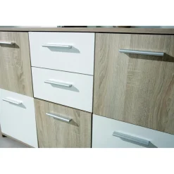 3S. x Home Enfilade de 7 rangements en bois 115 x 30 CM Blanche et Naturelle ELVEZIA Sale