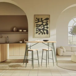 Macabane Ensemble 1 bar avec 2 tabourets pin et métal vert HELENA New