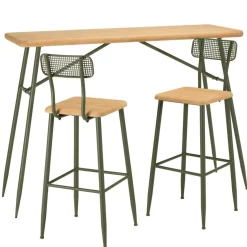 Macabane Ensemble 1 bar avec 2 tabourets pin et métal vert HELENA New