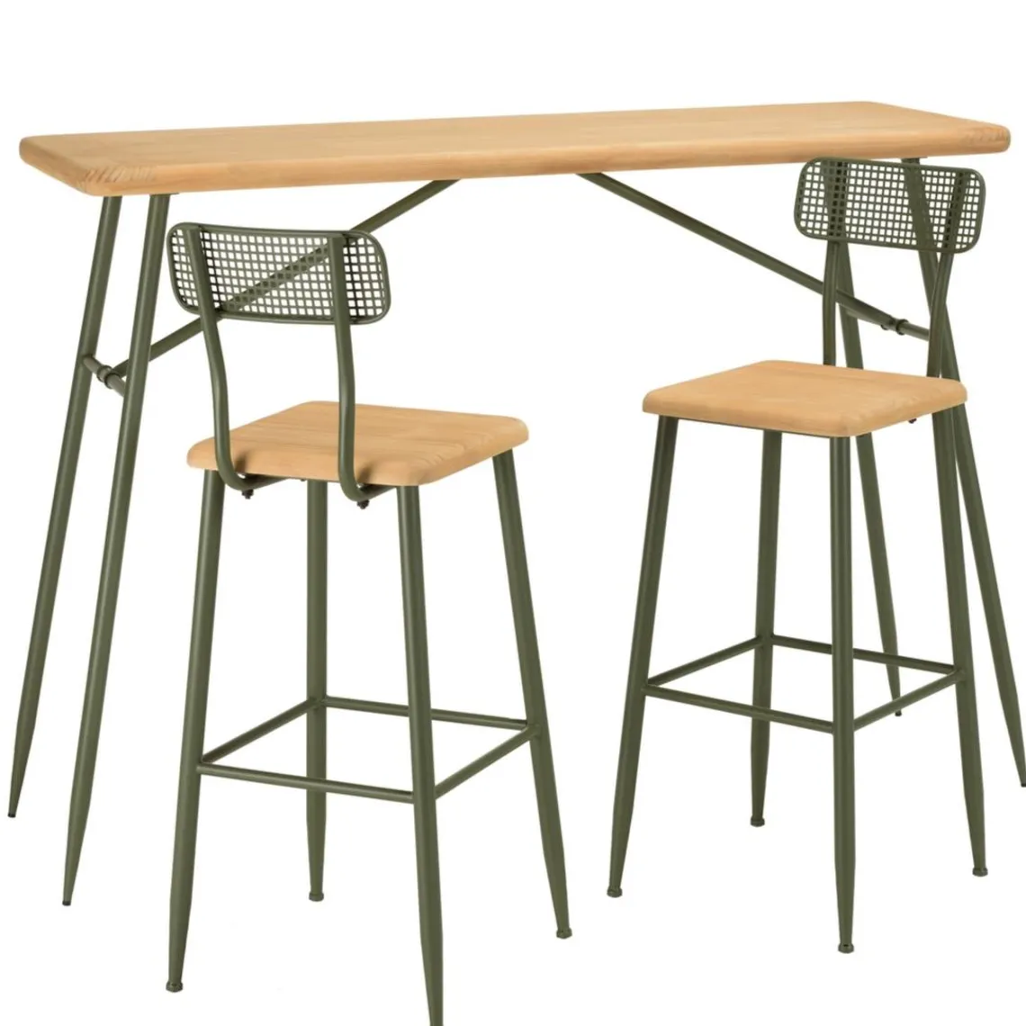Macabane Ensemble 1 bar avec 2 tabourets pin et métal vert HELENA New