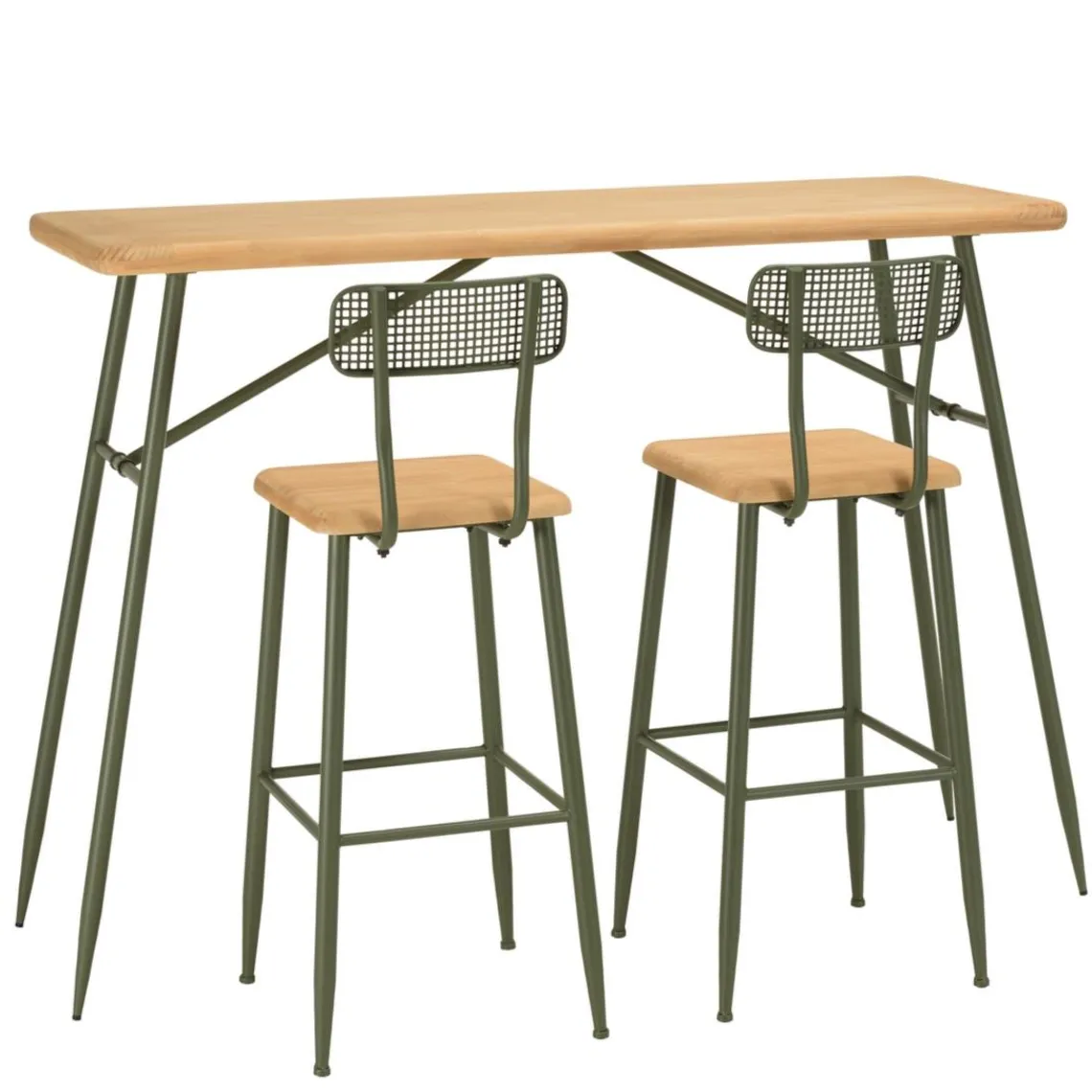 Macabane Ensemble 1 bar avec 2 tabourets pin et métal vert HELENA New