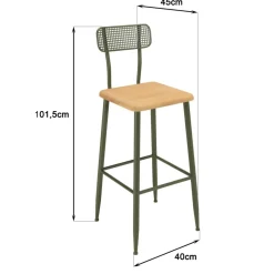 Macabane Ensemble 1 bar avec 2 tabourets pin et métal vert HELENA New