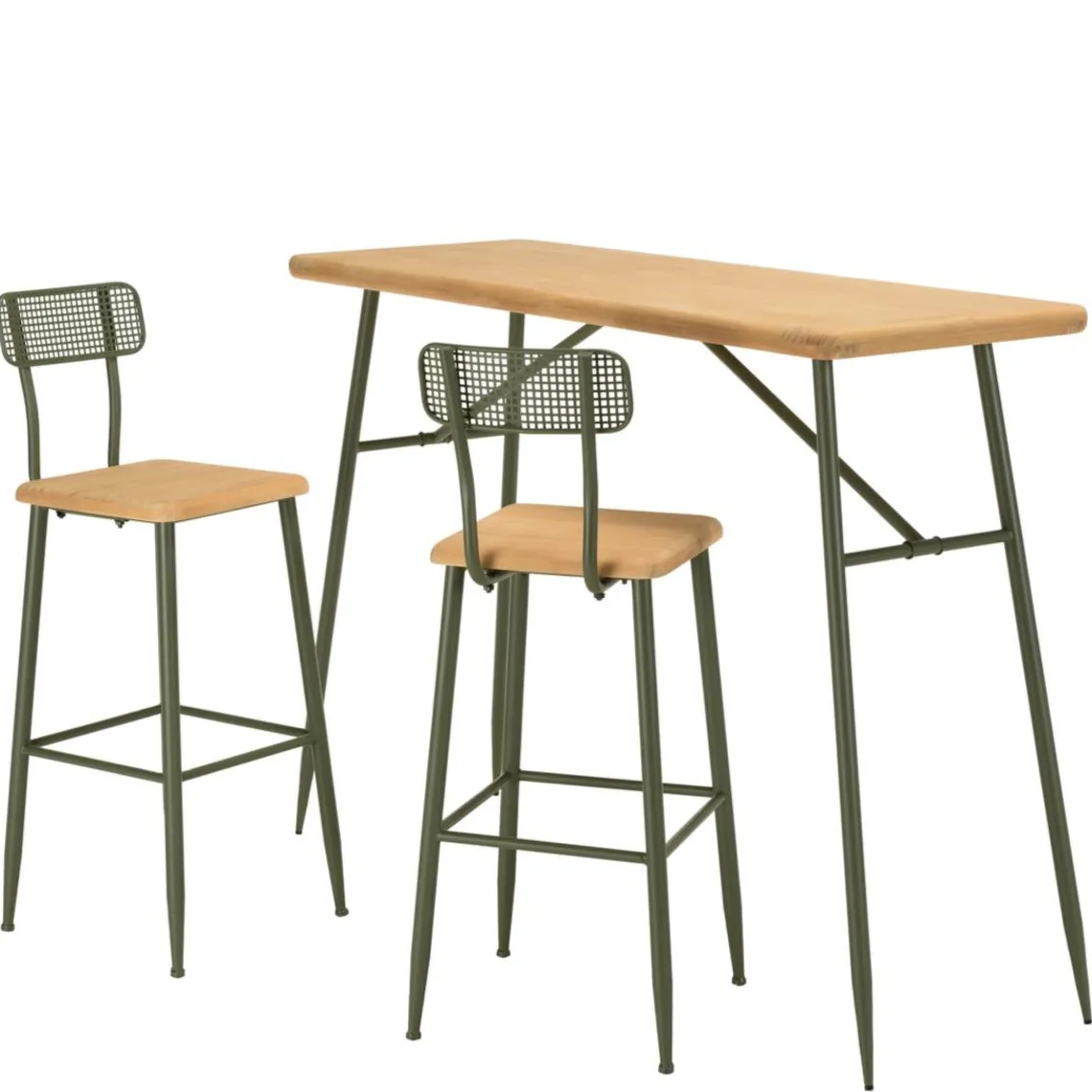 Macabane Ensemble 1 bar avec 2 tabourets pin et métal vert HELENA New
