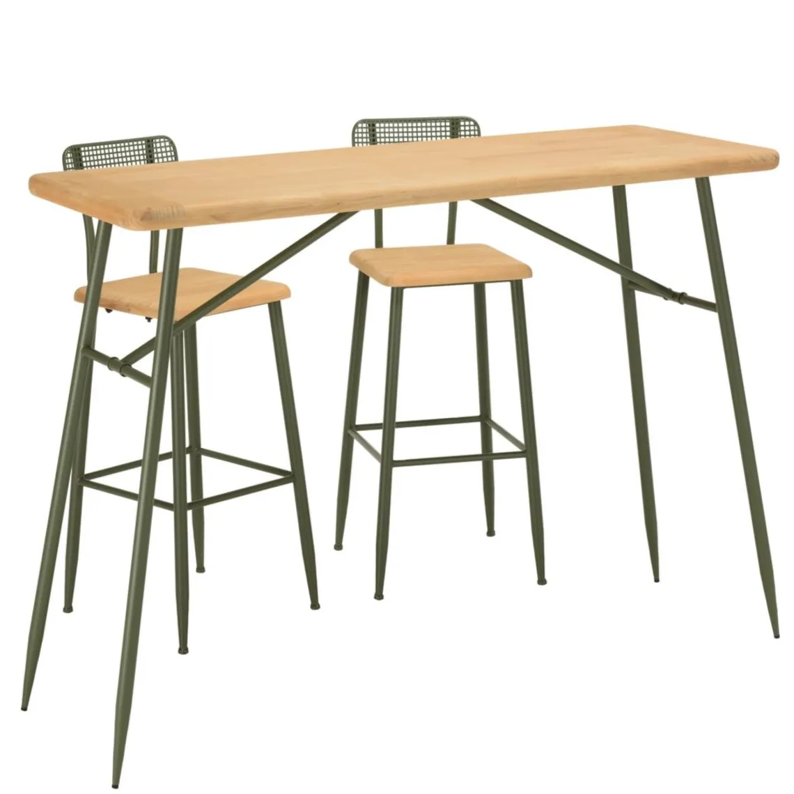 Macabane Ensemble 1 bar avec 2 tabourets pin et métal vert HELENA New