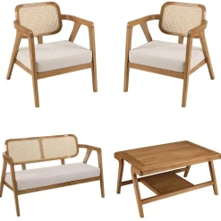 Macabane Ensemble canapé 2 places 2 fauteuils et 1 table basse FLORES en teck WILL Marron Online