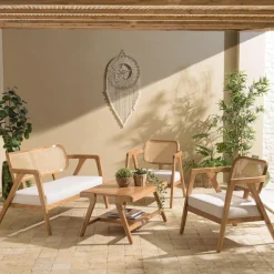 Macabane Ensemble canapé 2 places 2 fauteuils et 1 table basse FLORES en teck WILL Marron Online