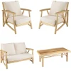 Macabane Ensemble canapé 2 places 2 fauteuils 1 table basse en teck MADURA Blanc New