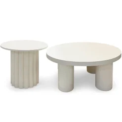 3S. x Home Ensemble de 2 tables basses rondes avec piètement style colonne Storia Crème Outlet