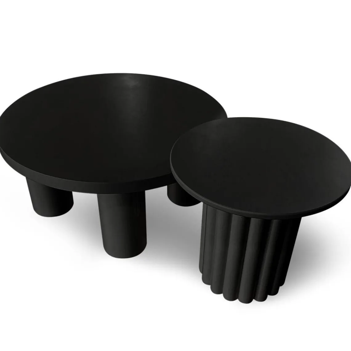 3S. x Home Ensemble de 2 tables basses rondes avec piètement style colonne Storia Noir Clearance
