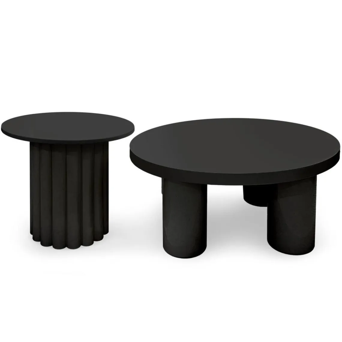 3S. x Home Ensemble de 2 tables basses rondes avec piètement style colonne Storia Noir Clearance