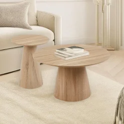 3S. x Home Ensemble de 2 tables basses rondes Callie Chêne clair New