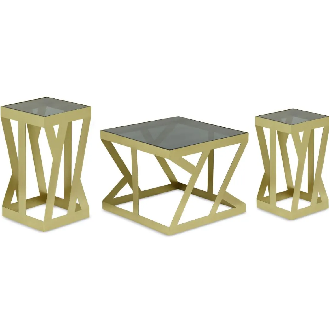 3S. x Home Ensemble de 3 tables d'appoint Zendaya en Verre fumé et Métal Or Discount