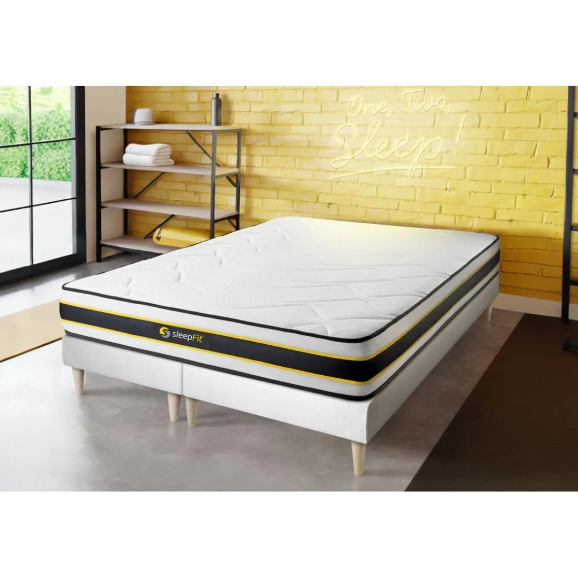 Sleepfit Ensemble double sommier matelas FLEXY ressorts ensaches et memoire de forme Discount
