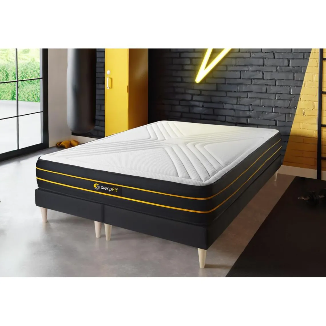 Sleepfit Ensemble double sommier matelas micro ressorts ensaches et memoire de forme