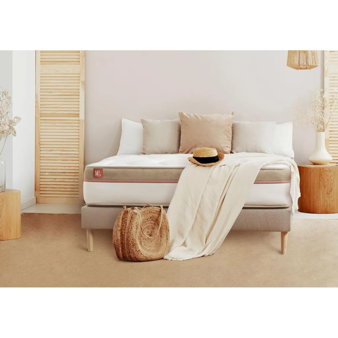 Marmottes & Co Ensemble LE COSY Memoire de forme 7 zones de confort sommier kit Beige Discount