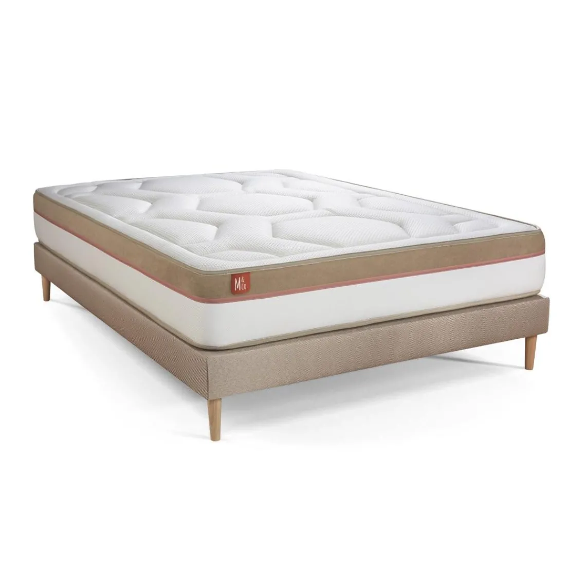 Marmottes & Co Ensemble LE COSY Memoire de forme 7 zones de confort sommier kit Beige Discount