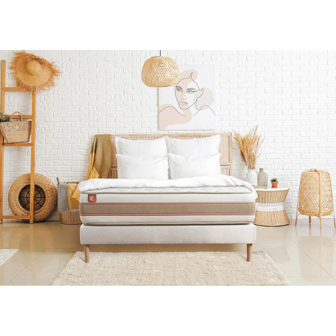 Marmottes & Co Ensemble LE DÉLICAT Ressorts ensaches Memoire de forme 5 zones de confort et sommier kit Blanc New