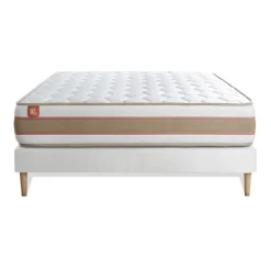 Marmottes & Co Ensemble LE DÉLICAT Ressorts ensaches Memoire de forme 5 zones de confort et sommier kit Blanc New