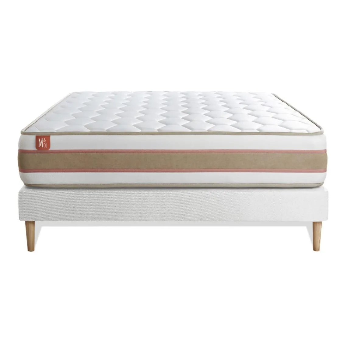 Marmottes & Co Ensemble LE DÉLICAT Ressorts ensaches Memoire de forme 5 zones de confort et sommier kit Blanc New