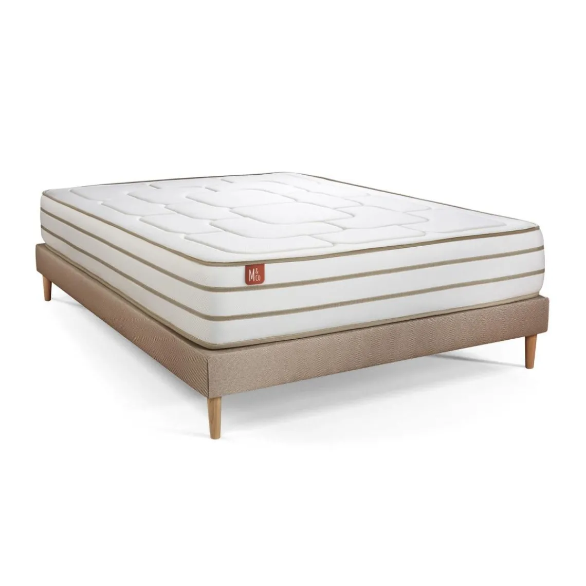 Marmottes & Co Ensemble LE DOUILLET Memoire de forme BioVisco Maxi epaisseur sommier kit Beige Hot