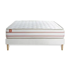 Marmottes & Co Ensemble LE DOUX Memoire de forme 3 zones de confort sommier Blanc Outlet