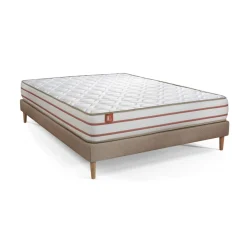 Marmottes & Co Ensemble LE DOUX Memoire de forme 3 zones de confort sommier Beige Outlet