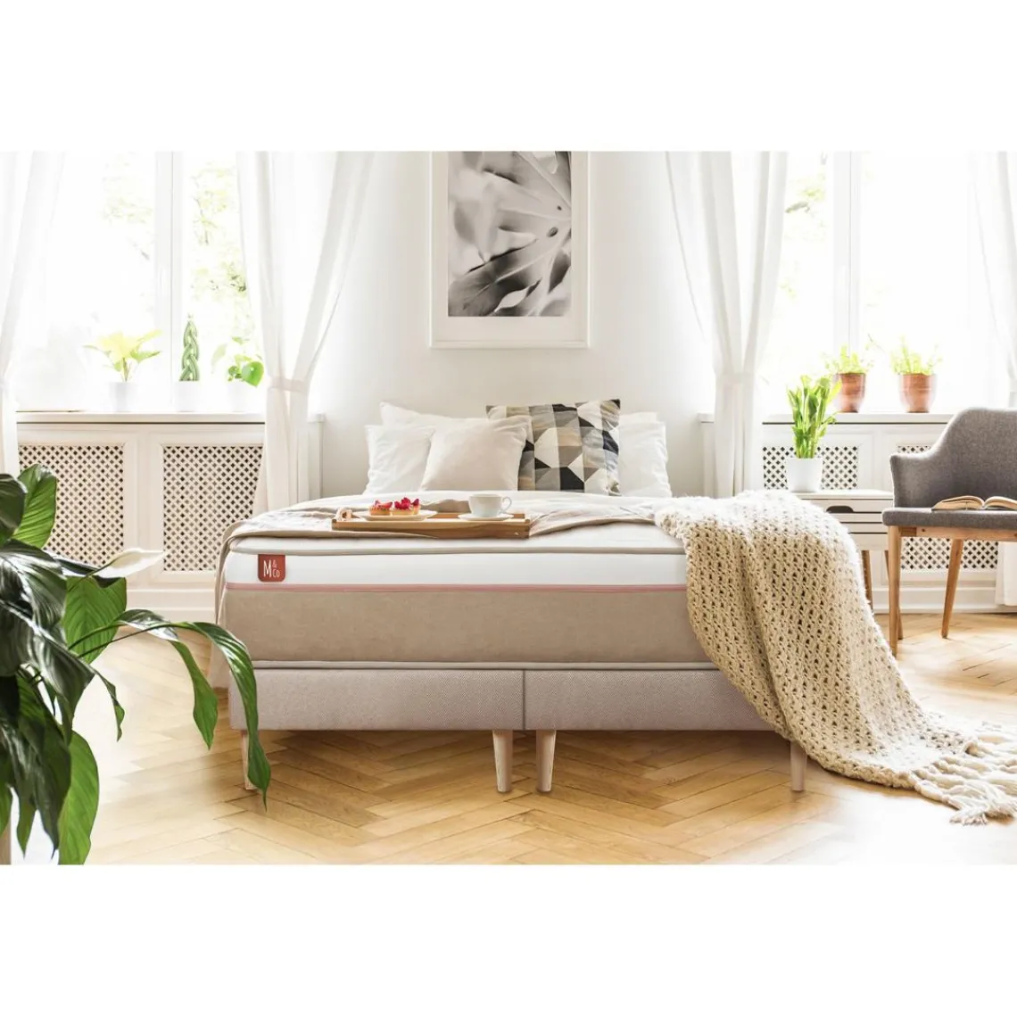 Marmottes & Co Ensemble LE SOYEUX Ressorts ensaches Memoire de forme BioVisco double sommiers Beige