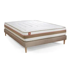 Marmottes & Co Ensemble LE TENDRE Ressorts ensaches Memoire de forme 7 zones de confort sommier kit Beige