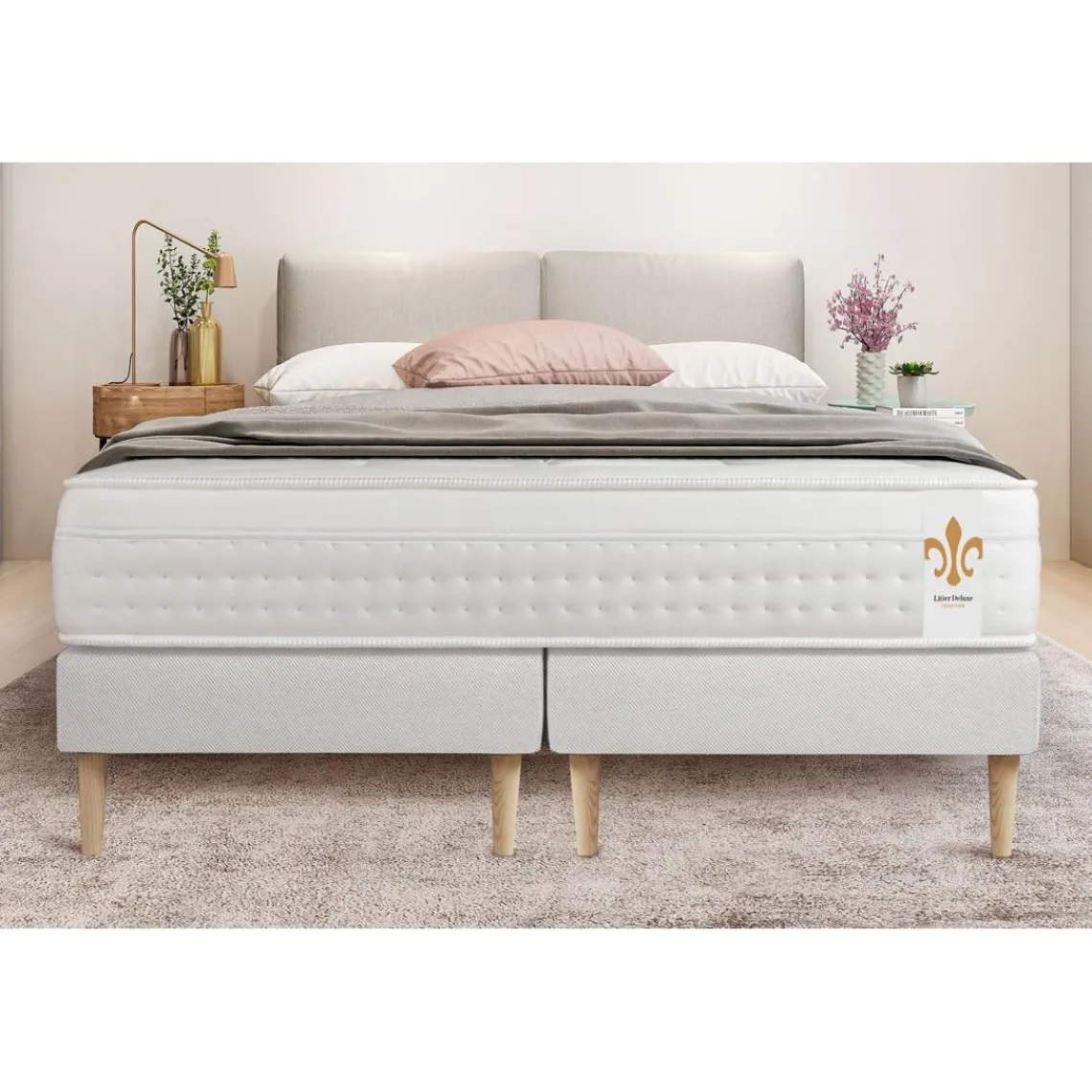 LITIER DELUXE Ensemble Le Vingt-Huit double sommiers Blanc Clearance