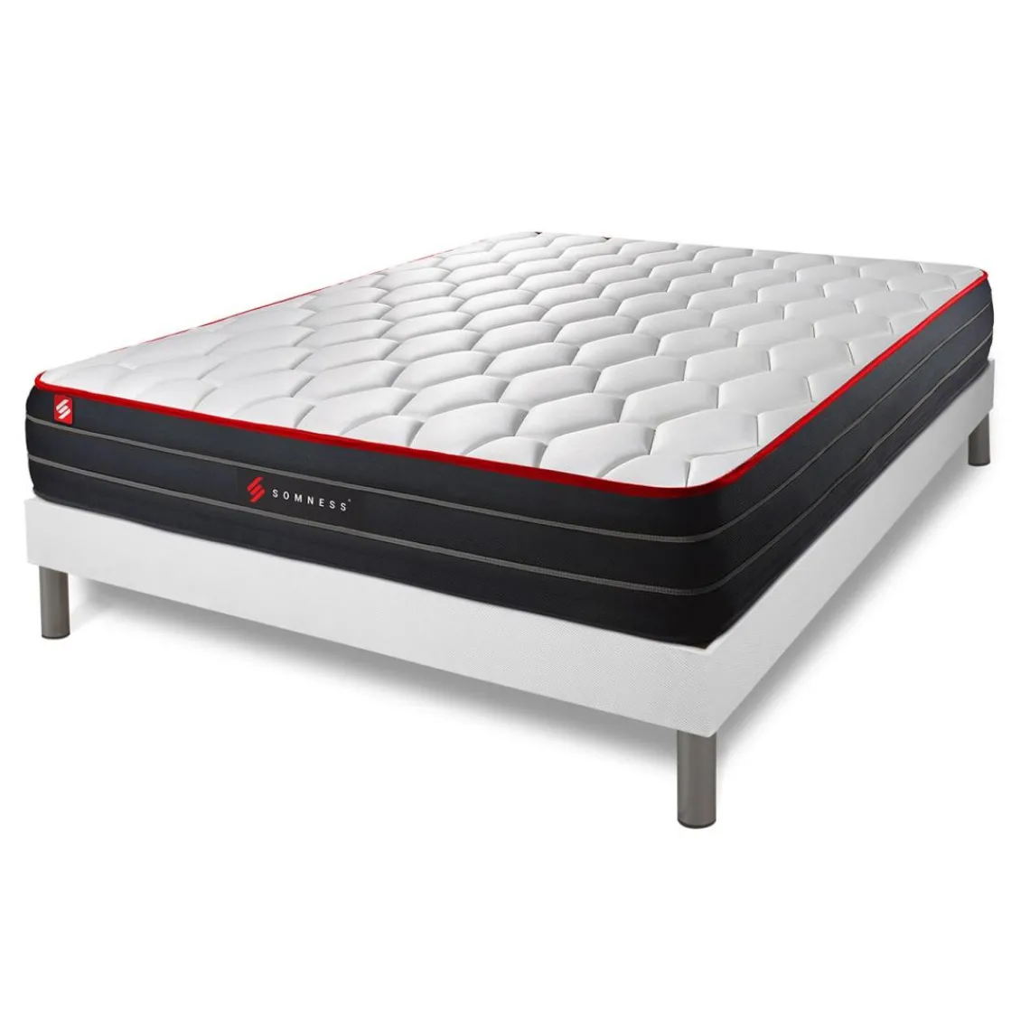Somness Ensemble matelas BOOST ressorts ensaches et memoire de forme avec sommier kit blanc Clearance