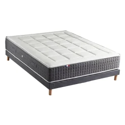 Selenia Ensemble Matelas Ressort 7 Zones KISTO + Mémoire De Forme + Sommier Bleu Denim LEO Fabriqué En France