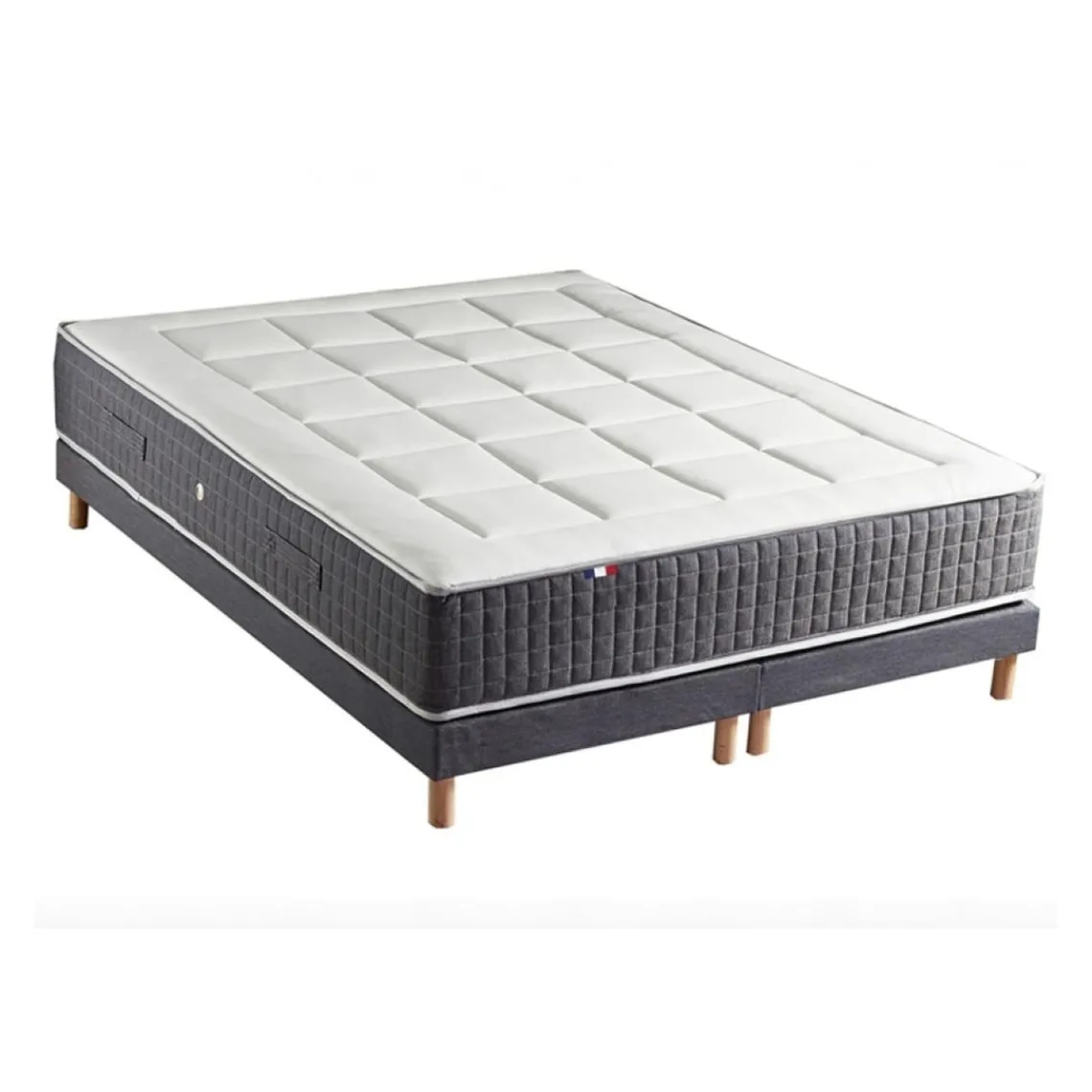 Selenia Ensemble Matelas Ressort 7 Zones KISTO + Mémoire De Forme + Sommier Bleu Denim LEO Fabriqué En France