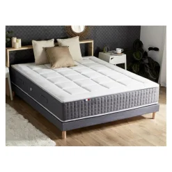 Selenia Ensemble Matelas Ressort 7 Zones KISTO + Mémoire De Forme + Sommier Bleu Denim LEO Fabriqué En France