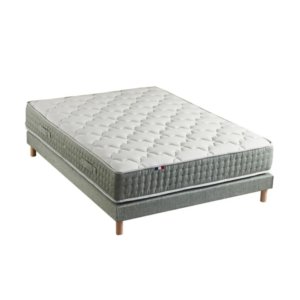 Selenia Ensemble Matelas Ressort 7 Zones Face Hiver/Eté HYGO + Sommier Vert Céladon LEO Fabriqué En France Clearance