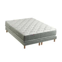 Selenia Ensemble Matelas Ressort 7 Zones Face Hiver/Eté HYGO + Sommier Vert Céladon LEO Fabriqué En France Clearance