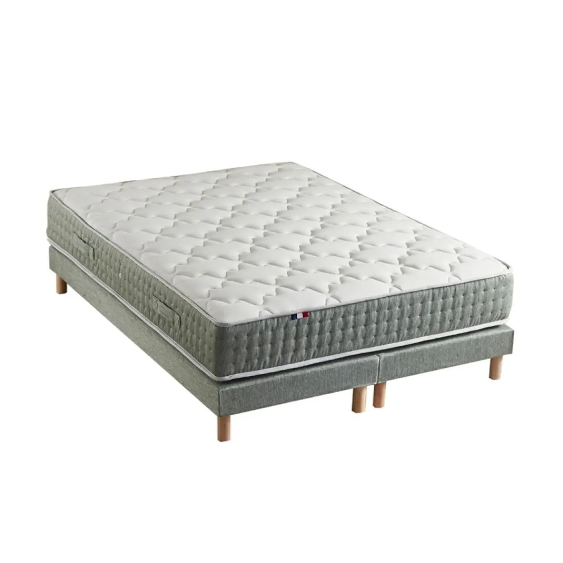 Selenia Ensemble Matelas Ressort 7 Zones Face Hiver/Eté HYGO + Sommier Vert Céladon LEO Fabriqué En France Clearance
