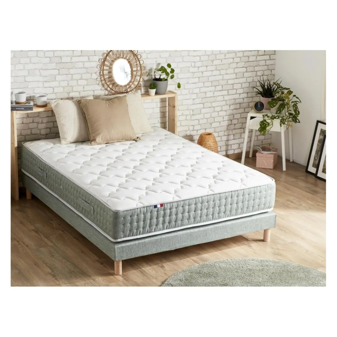 Selenia Ensemble Matelas Ressort 7 Zones Face Hiver/Eté HYGO + Sommier Vert Céladon LEO Fabriqué En France Clearance