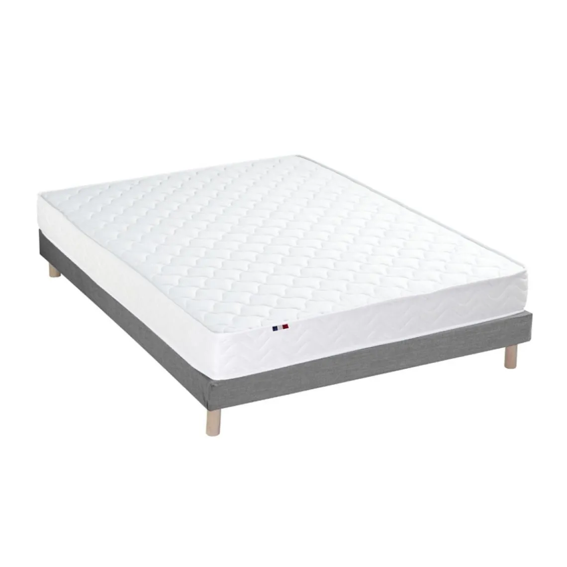 Selenia Ensemble Matelas Ressorts Fermes biconiques SPECTOS + Sommier Made in France - Sommier Gris chiné Sale