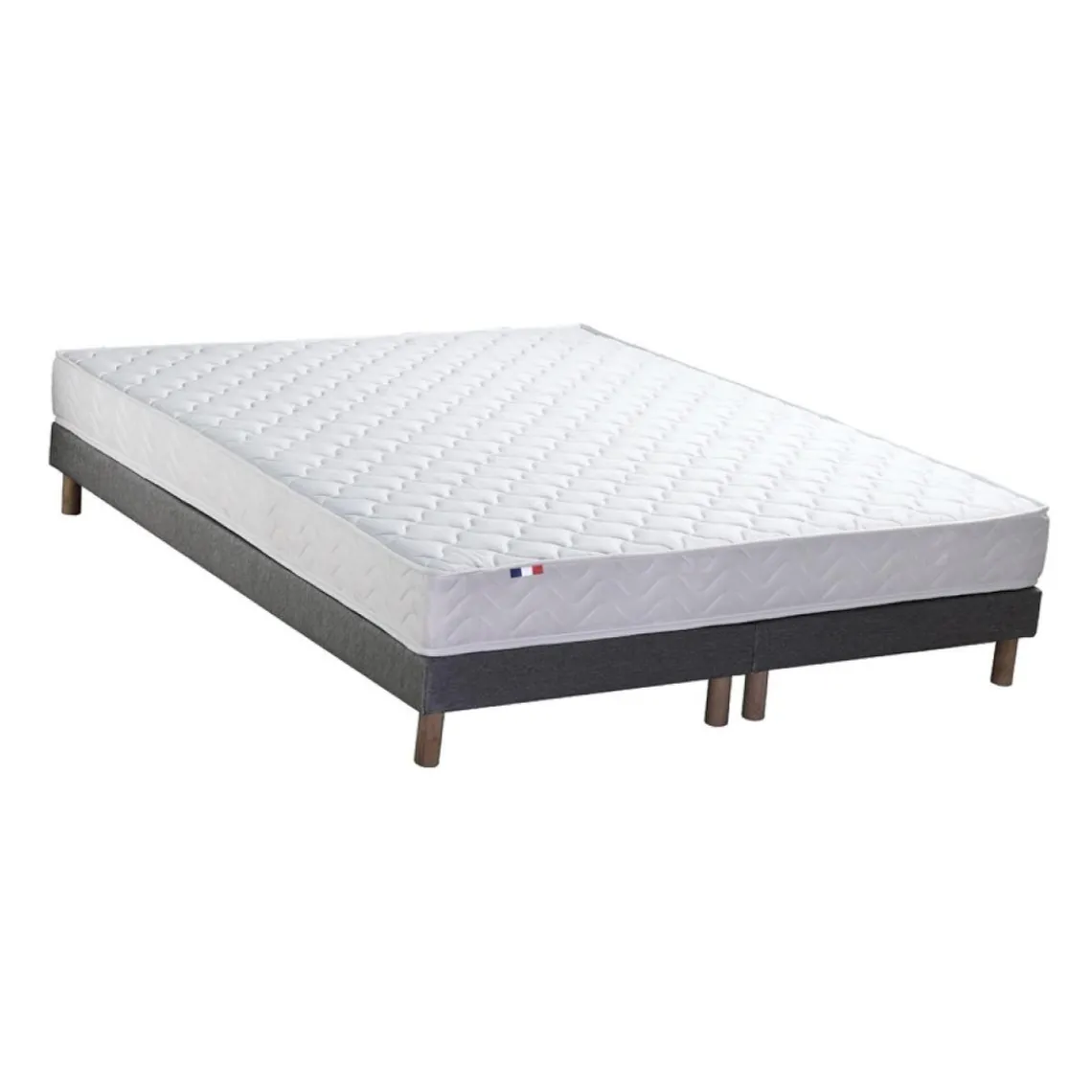 Selenia Ensemble Matelas Ressorts Fermes biconiques SPECTOS + Sommier Made in France - Sommier Gris chiné Sale