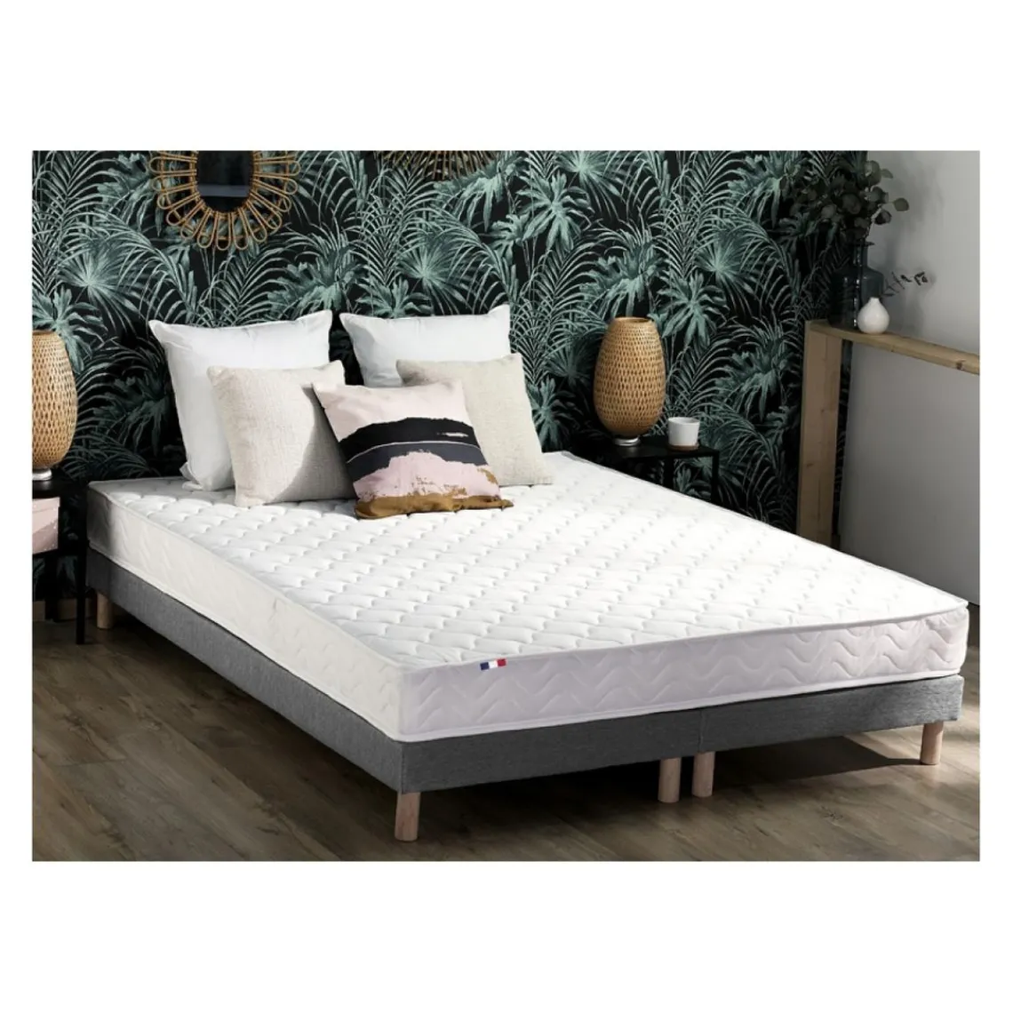 Selenia Ensemble Matelas Ressorts Fermes biconiques SPECTOS + Sommier Made in France - Sommier Gris chiné Sale