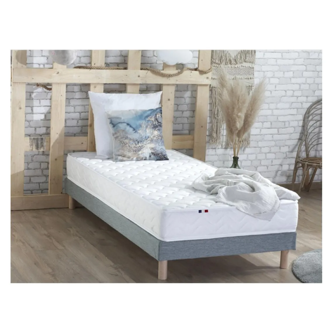 Selenia Ensemble Matelas Ressorts Fermes biconiques SPECTOS + Sommier Made in France - Sommier Gris chiné Sale