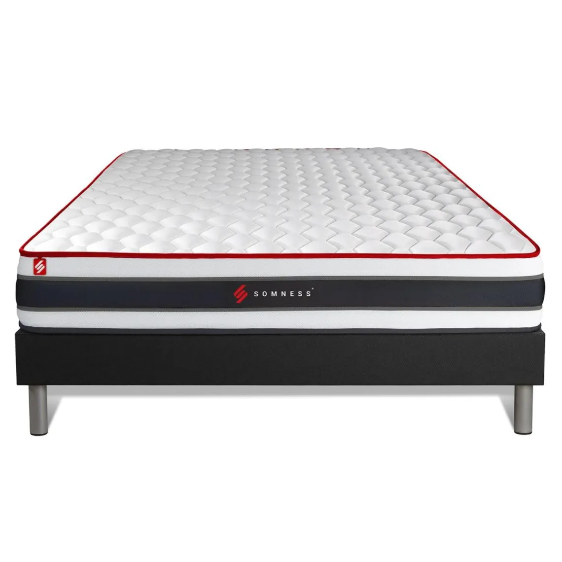 Somness Ensemble matelas ressorts ensaches et memoire de forme sommier kit noir